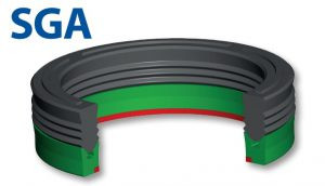 Compact rod seal with active backup rings (SGA)